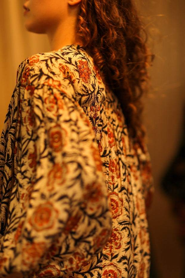 ELIZABETH SILK DRESS MUGHAL BLACK AND RED - sustainably made MOMO NEW YORK sustainable clothing, Boho Chic slow fashion