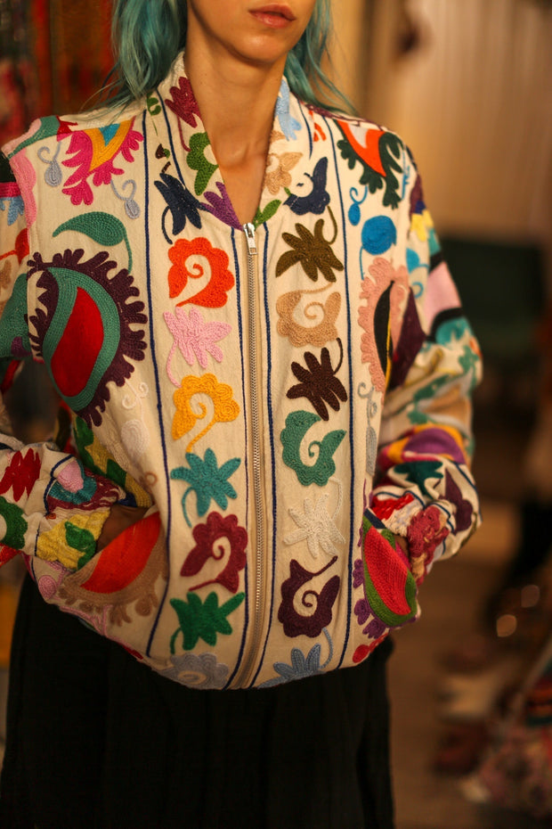 EMBROIDERED BOMBER JACKET CLARA - sustainably made MOMO NEW YORK sustainable clothing, bestseller slow fashion