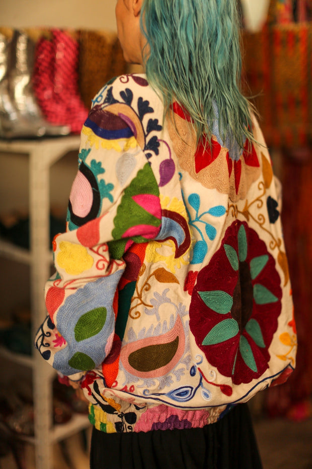 EMBROIDERED BOMBER JACKET CLARA - sustainably made MOMO NEW YORK sustainable clothing, bestseller slow fashion