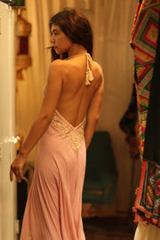 EMBROIDERED COTTON DRESS ROSE - sustainably made MOMO NEW YORK sustainable clothing, Boho Chic Dress slow fashion