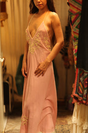 EMBROIDERED COTTON DRESS ROSE - sustainably made MOMO NEW YORK sustainable clothing, Boho Chic Dress slow fashion