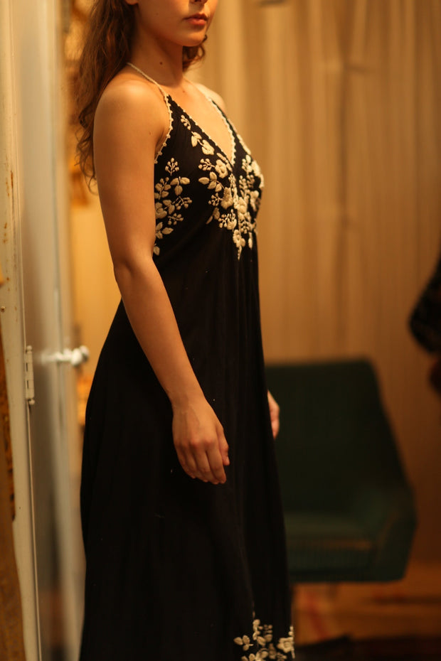 EMBROIDERED COTTON DRESS ROSE - sustainably made MOMO NEW YORK sustainable clothing, Boho Chic Dress slow fashion