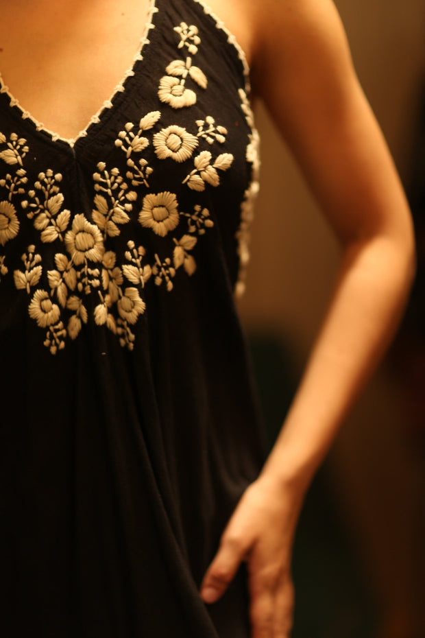 EMBROIDERED COTTON DRESS ROSE - sustainably made MOMO NEW YORK sustainable clothing, Boho Chic Dress slow fashion