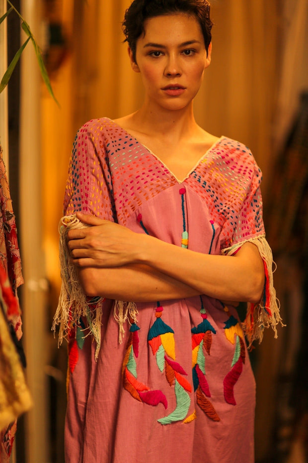 EMBROIDERED KAFTAN DRESS PHOEBIN - sustainably made MOMO NEW YORK sustainable clothing, bestseller slow fashion