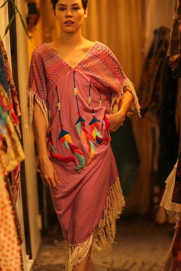 EMBROIDERED KAFTAN DRESS PHOEBIN - sustainably made MOMO NEW YORK sustainable clothing, bestseller slow fashion