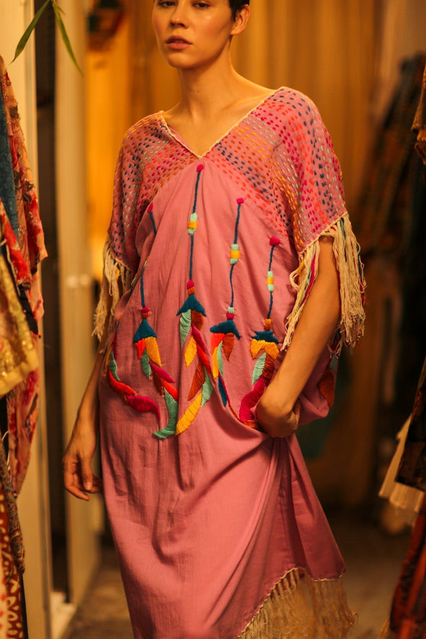 EMBROIDERED KAFTAN DRESS PHOEBIN - sustainably made MOMO NEW YORK sustainable clothing, bestseller slow fashion