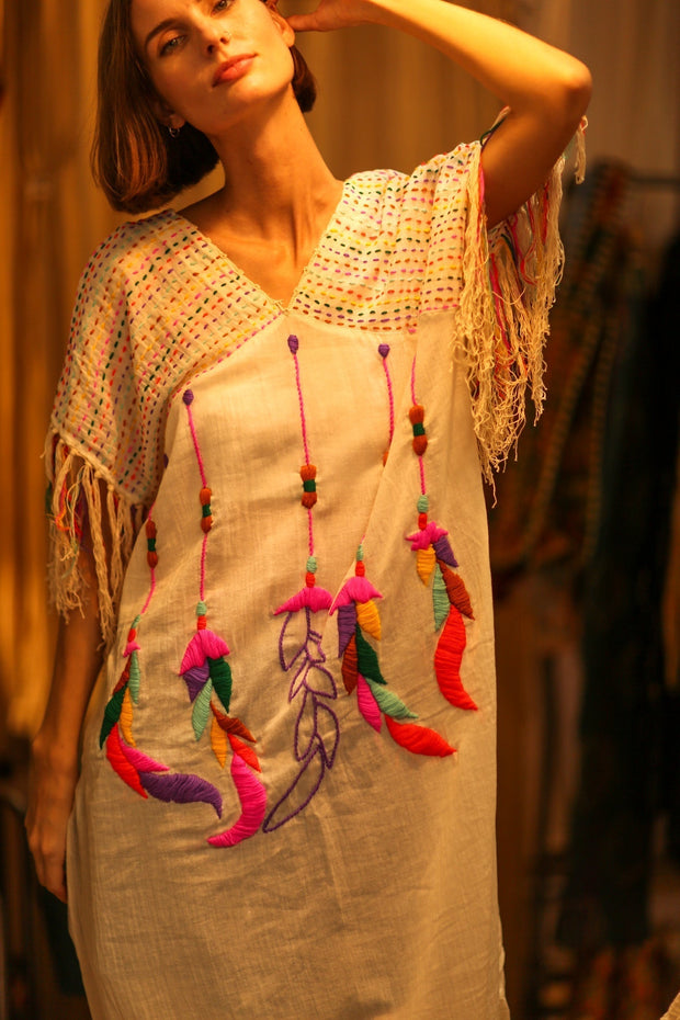 EMBROIDERED KAFTAN DRESS PHOEBIN - sustainably made MOMO NEW YORK sustainable clothing, bestseller slow fashion