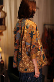 EMBROIDERED KANTHA KIMONO MONTY BEACH TONES - sustainably made MOMO NEW YORK sustainable clothing, embellished slow fashion