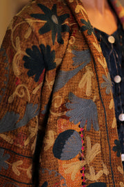 EMBROIDERED KANTHA KIMONO MONTY BEACH TONES - sustainably made MOMO NEW YORK sustainable clothing, embellished slow fashion