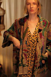 EMBROIDERED KANTHA KIMONO MONTY ISLAND FLOWERS - sustainably made MOMO NEW YORK sustainable clothing, embellished slow fashion
