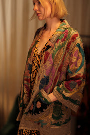 EMBROIDERED KANTHA KIMONO MONTY ISLAND FLOWERS - sustainably made MOMO NEW YORK sustainable clothing, embellished slow fashion