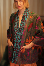 EMBROIDERED KANTHA KIMONO MONTY POT ROAST - sustainably made MOMO NEW YORK sustainable clothing, embellished slow fashion