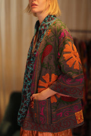EMBROIDERED KANTHA KIMONO MONTY POT ROAST - sustainably made MOMO NEW YORK sustainable clothing, embellished slow fashion