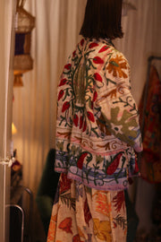 EMBROIDERED KANTHA KIMONO MONTY STRAWBERRY - sustainably made MOMO NEW YORK sustainable clothing, embellished slow fashion