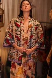 EMBROIDERED KANTHA KIMONO MONTY STRAWBERRY - sustainably made MOMO NEW YORK sustainable clothing, embellished slow fashion