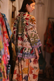 EMBROIDERED KANTHA KIMONO MONTY STRAWBERRY - sustainably made MOMO NEW YORK sustainable clothing, embellished slow fashion