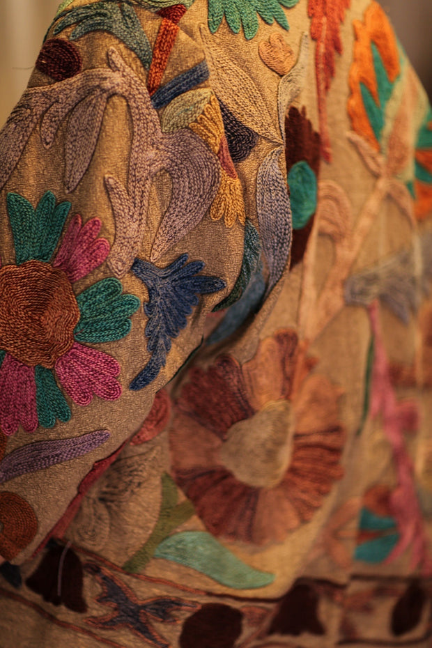 EMBROIDERED KANTHA KIMONO MONTY TROPIC FLOWER - sustainably made MOMO NEW YORK sustainable clothing, embellished slow fashion