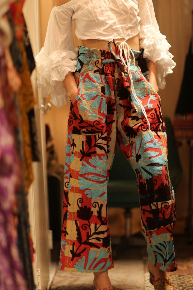 EMBROIDERED KANTHA PANTS FREYA - sustainably made MOMO NEW YORK sustainable clothing, new slow fashion