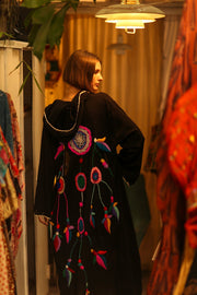 EMBROIDERED KIMONO CARI BLACK - sustainably made MOMO NEW YORK sustainable clothing, kimono slow fashion