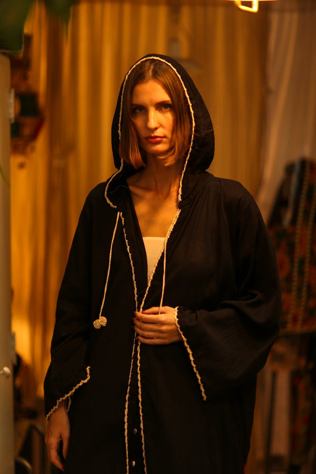 EMBROIDERED KIMONO CARI BLACK - sustainably made MOMO NEW YORK sustainable clothing, kimono slow fashion
