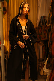 EMBROIDERED KIMONO CARI BLACK - sustainably made MOMO NEW YORK sustainable clothing, kimono slow fashion