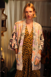 EMBROIDERED SHORT KIMONO MONTY SUZANI PASTEL - sustainably made MOMO NEW YORK sustainable clothing, embellished slow fashion