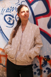 EMBROIDERED SILK BOMBER JACKET GINA - sustainably made MOMO NEW YORK sustainable clothing, bestseller slow fashion