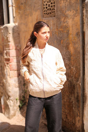 EMBROIDERED SILK BOMBER JACKET GINA - sustainably made MOMO NEW YORK sustainable clothing, bestseller slow fashion