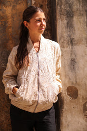 EMBROIDERED SILK BOMBER JACKET GINA - sustainably made MOMO NEW YORK sustainable clothing, bestseller slow fashion