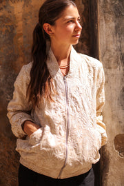 EMBROIDERED SILK BOMBER JACKET GINA - sustainably made MOMO NEW YORK sustainable clothing, bestseller slow fashion