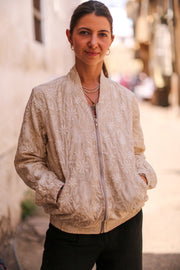 EMBROIDERED SILK BOMBER JACKET GINA - sustainably made MOMO NEW YORK sustainable clothing, bestseller slow fashion