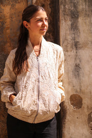 EMBROIDERED SILK BOMBER JACKET GINA - sustainably made MOMO NEW YORK sustainable clothing, bestseller slow fashion