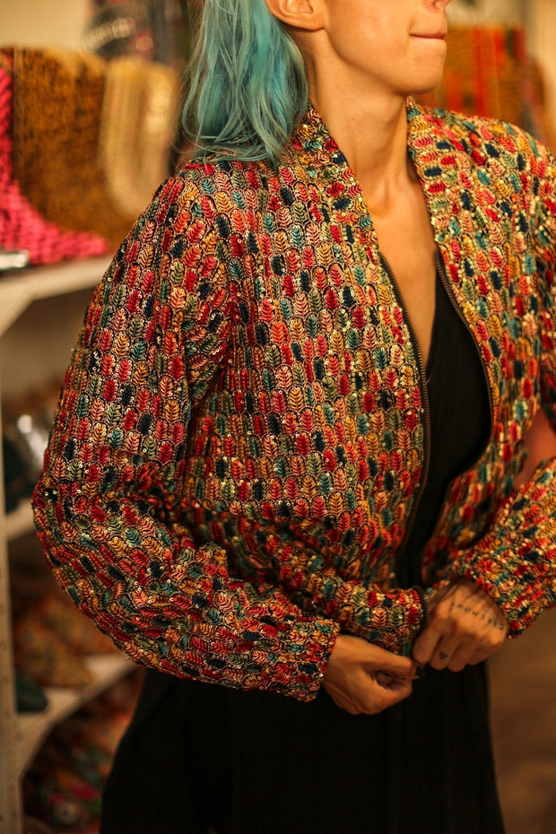 EMBROIDERED SILK BOMBER JACKET LEROY - sustainably made MOMO NEW YORK sustainable clothing, bestseller slow fashion