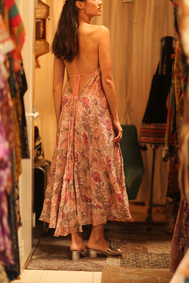 EMBROIDERED SILK DRESS HANNAH - sustainably made MOMO NEW YORK sustainable clothing, dress slow fashion