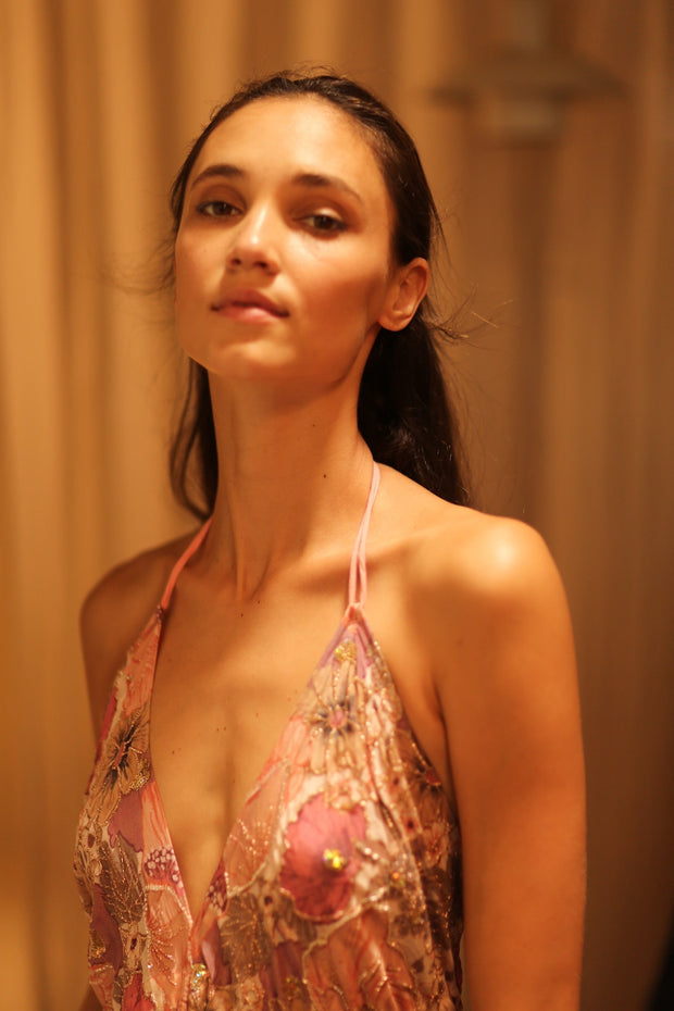 EMBROIDERED SILK DRESS HANNAH - sustainably made MOMO NEW YORK sustainable clothing, dress slow fashion