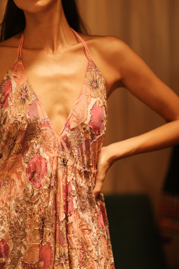 EMBROIDERED SILK DRESS HANNAH - sustainably made MOMO NEW YORK sustainable clothing, dress slow fashion