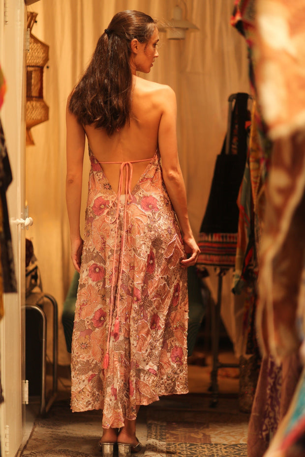 EMBROIDERED SILK DRESS HANNAH - sustainably made MOMO NEW YORK sustainable clothing, dress slow fashion