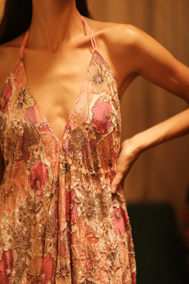 EMBROIDERED SILK DRESS HANNAH - sustainably made MOMO NEW YORK sustainable clothing, dress slow fashion