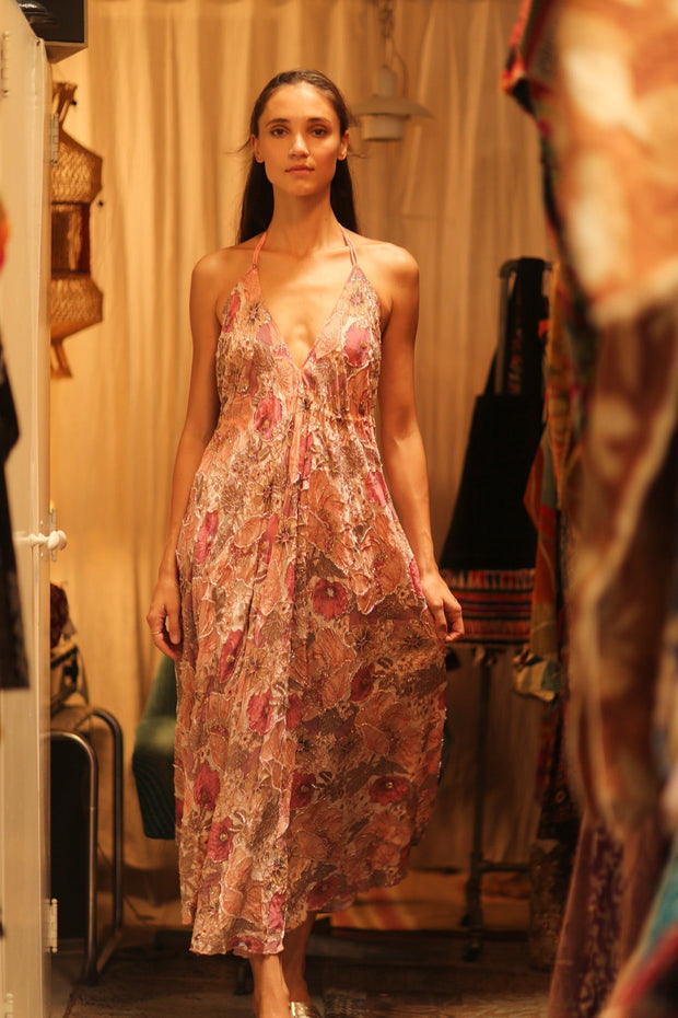 EMBROIDERED SILK DRESS HANNAH - sustainably made MOMO NEW YORK sustainable clothing, dress slow fashion