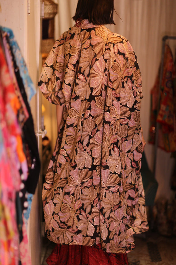 EMBROIDERED SILK NOVELTY KIMONO BEAMS - sustainably made MOMO NEW YORK sustainable clothing, Kimono slow fashion