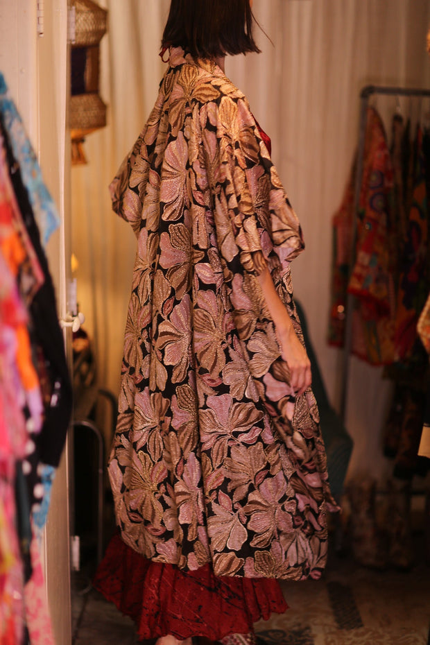 EMBROIDERED SILK NOVELTY KIMONO BEAMS - sustainably made MOMO NEW YORK sustainable clothing, Kimono slow fashion