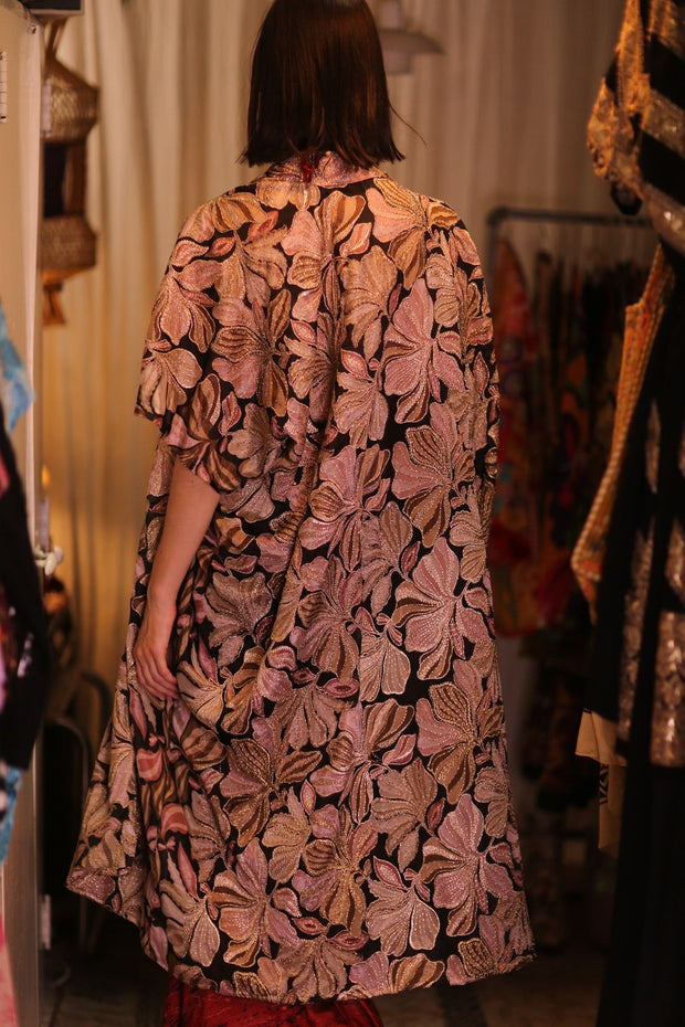 EMBROIDERED SILK NOVELTY KIMONO BEAMS - sustainably made MOMO NEW YORK sustainable clothing, Kimono slow fashion