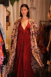 EMBROIDERED SILK NOVELTY KIMONO BEAMS - sustainably made MOMO NEW YORK sustainable clothing, Kimono slow fashion