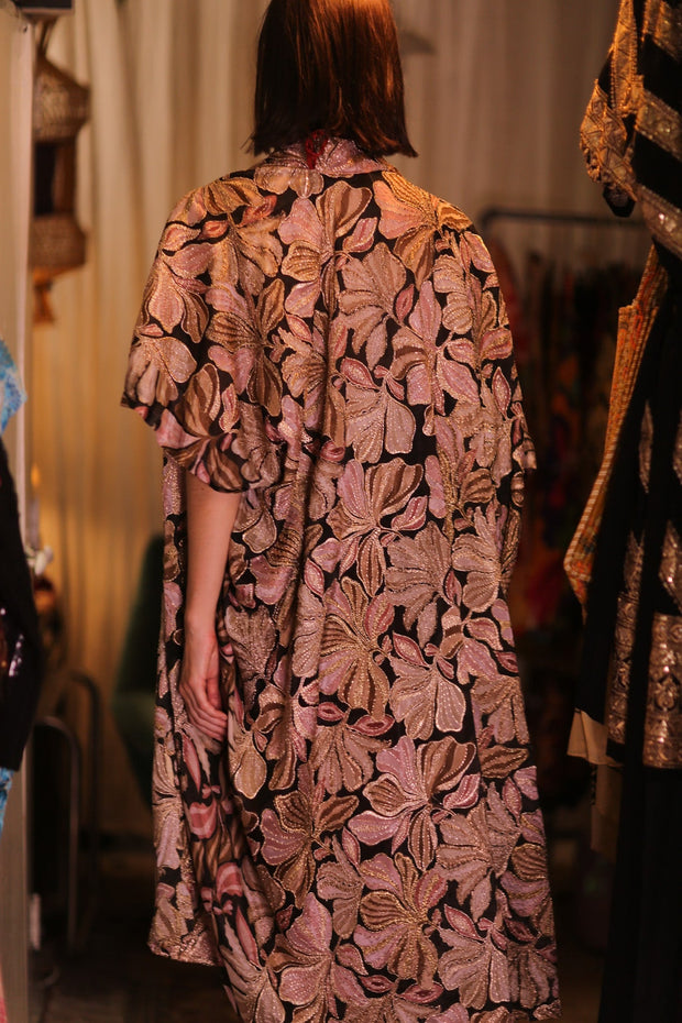 EMBROIDERED SILK NOVELTY KIMONO BEAMS - sustainably made MOMO NEW YORK sustainable clothing, Kimono slow fashion