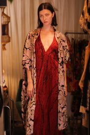 EMBROIDERED SILK NOVELTY KIMONO BEAMS - sustainably made MOMO NEW YORK sustainable clothing, Kimono slow fashion