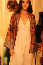 EMBROIDERED SILK SHORT KIMONO CARINE - sustainably made MOMO NEW YORK sustainable clothing, kimono slow fashion