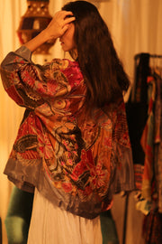EMBROIDERED SILK SHORT KIMONO CARINE - sustainably made MOMO NEW YORK sustainable clothing, kimono slow fashion