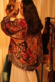 EMBROIDERED SILK SHORT KIMONO CARINE - sustainably made MOMO NEW YORK sustainable clothing, kimono slow fashion