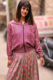 EMBROIDERED SILKE BOMBER JACKET CLAIRE - sustainably made MOMO NEW YORK sustainable clothing, Jacket slow fashion