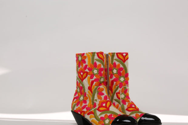 ESME FLORAL EMBROIDERED BOOTS - sustainably made MOMO NEW YORK sustainable clothing, ankle boots slow fashion
